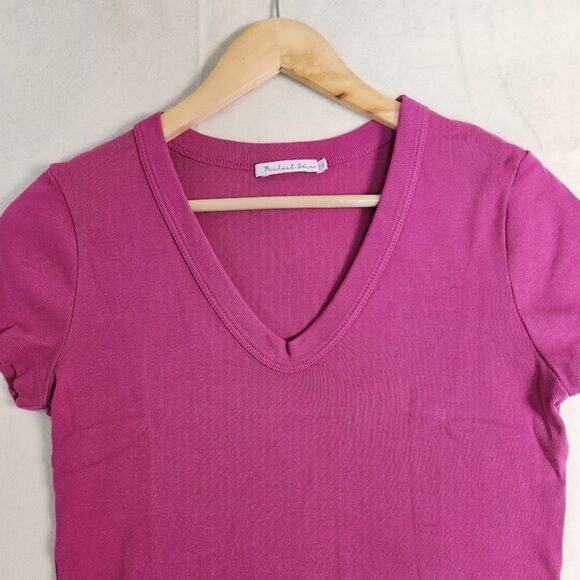 Michael Stars Magenta V-Neck Short Sleeve Tee | Size OS - Picture 3 of 8